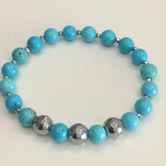 Unisex Turquoise & Silver Custom Made Bracelet - Picture 1 of 3